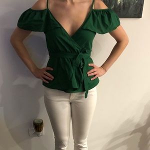 Trendy Topshop cold should emerald green top